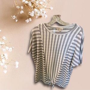Lavish Large White and Gray Striped front tie Top